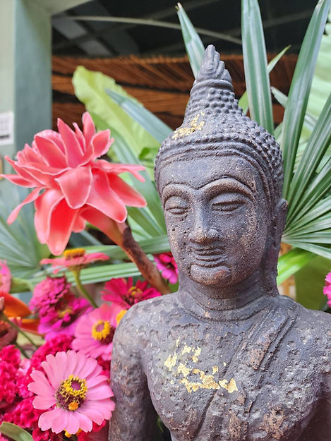 An ancient piece of art passed down through generations, this sacred statue serves as the protector of our household. On the morning of Songkran Day, it is placed at the front of the house, following tradition, to allow family members and guests to gently pour flower-scented water over it—offering respect, blessings, and a fresh start to the new year.
